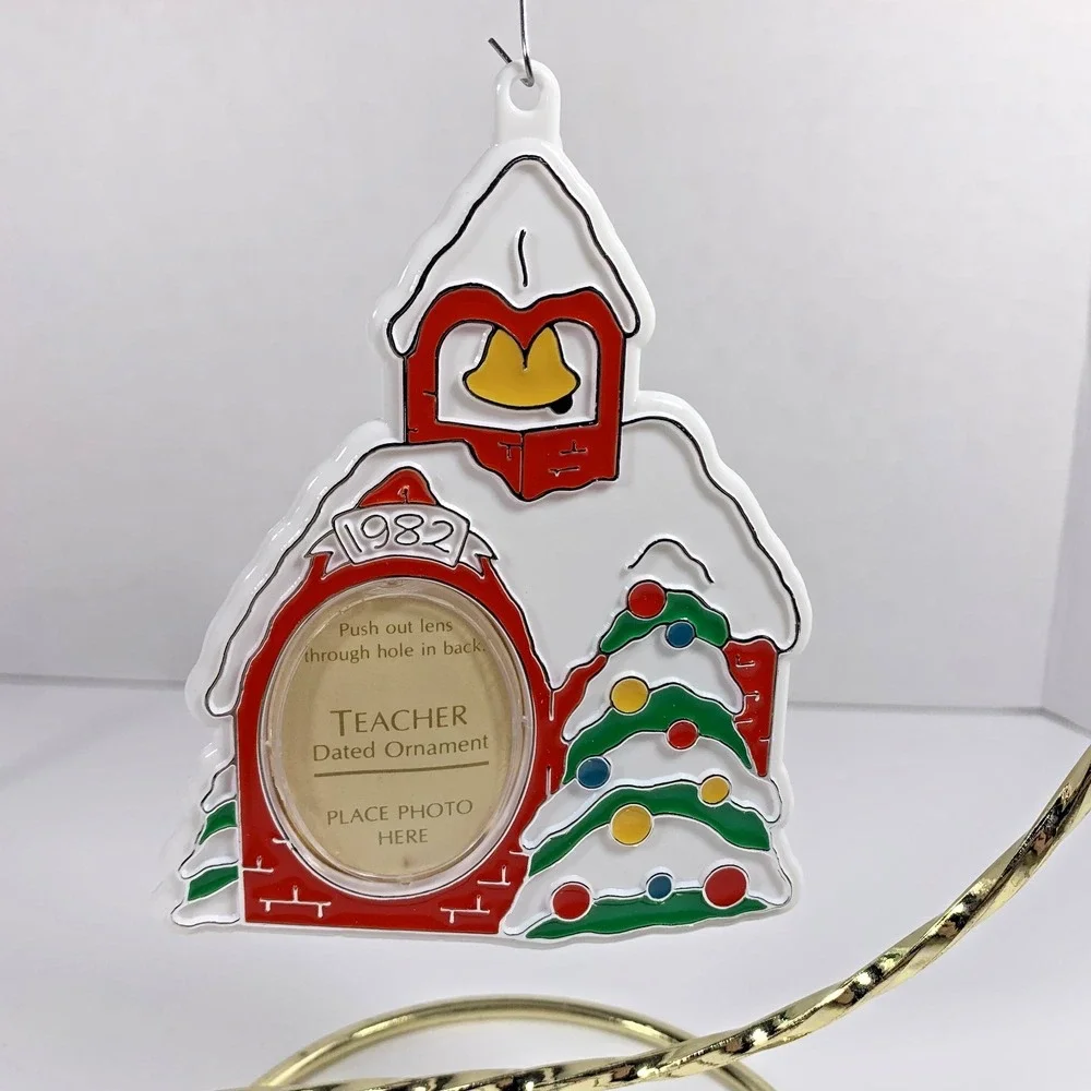 Hallmark 1982 Teacher Photo Holder Schoolhouse Frame Christmas Ornament